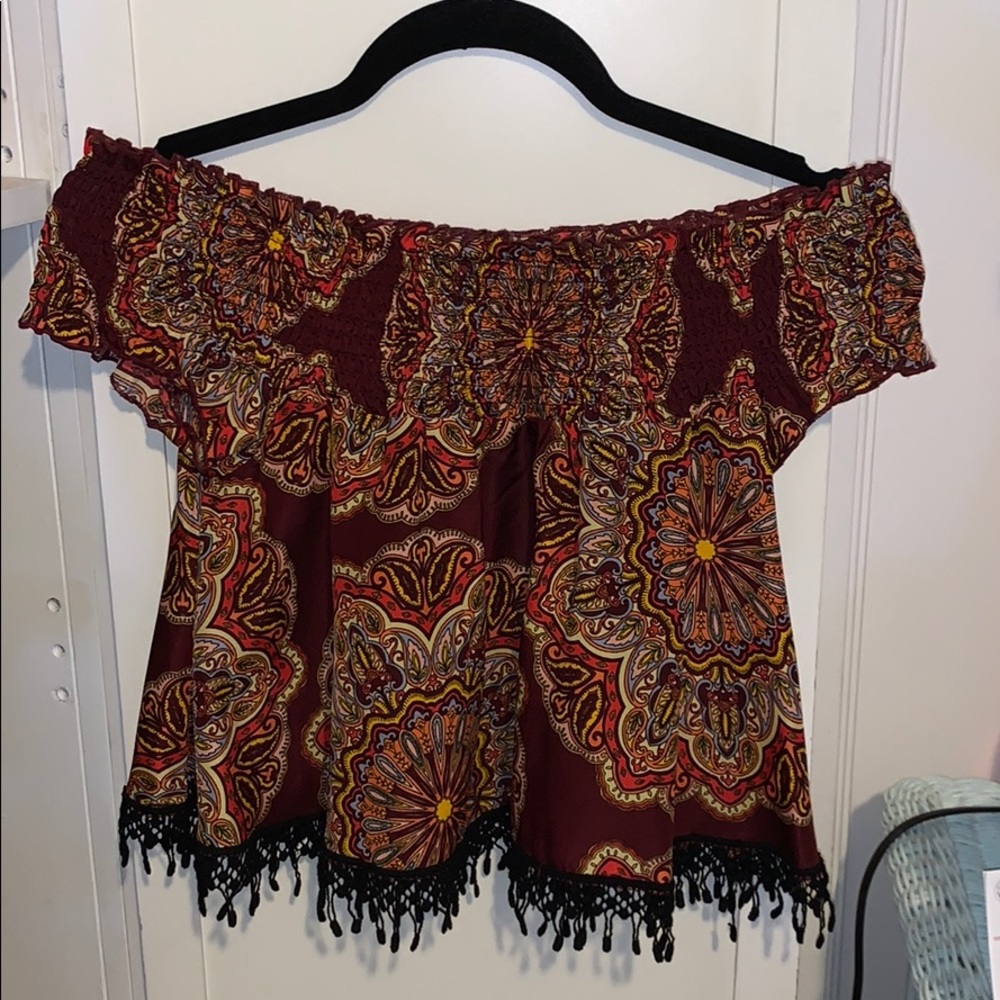 fringy off shoulder top